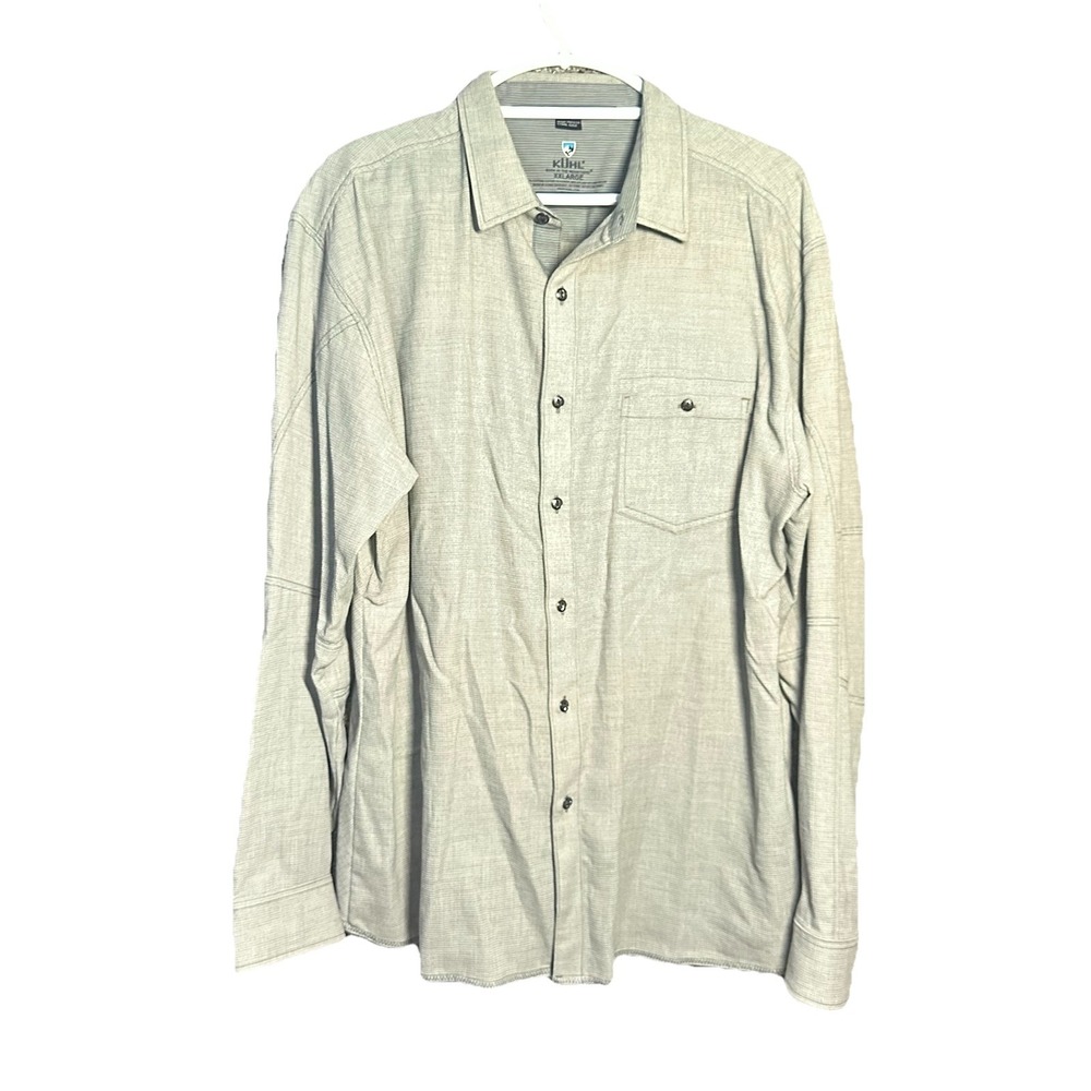 KUHL Shirt Mens 2XL XXL Gray Uproar 5 Panel Sleeve‎ Button Up Waffle Textured